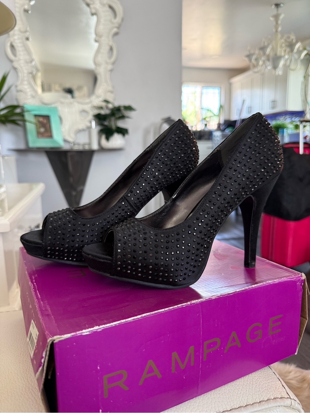 Rampage Black Studded Peep-Toe Platform Pumps 🖤